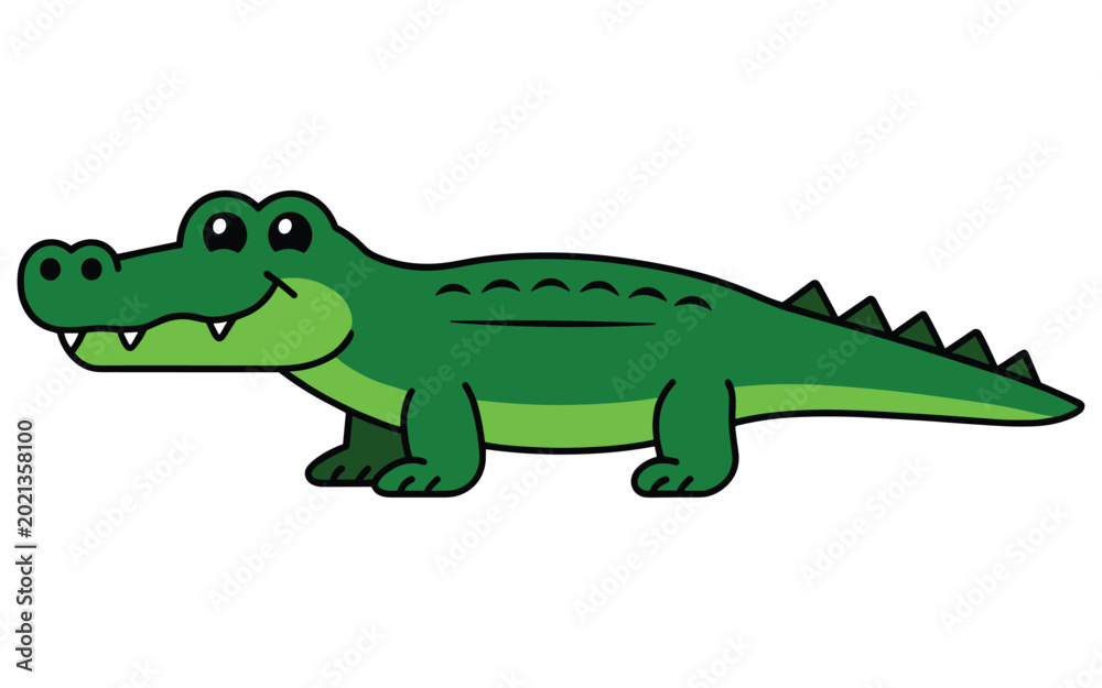 Fototapeta premium Green cartoon dinosaur with spikes and big eyes green dinosaur