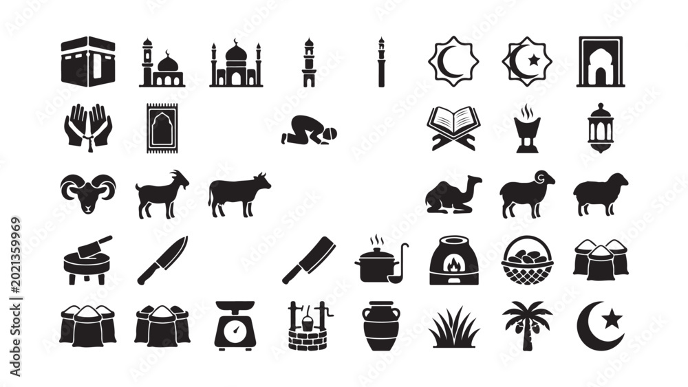 Fototapeta premium Islamic Religious and Cultural Icon Set Silhouette Vector