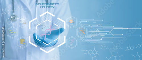 Foto Modern bioinformatics industry concept featuring digital health technology and m