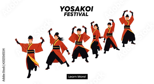 Foto Group of Japanese dancers performing traditional Yosakoi festival dance