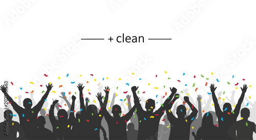 Bilde på lerret Silhouette of a happy crowd cheering with confetti.