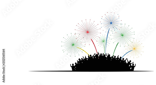 Canvastavla Silhouetted crowd cheering under colorful celebratory fireworks display