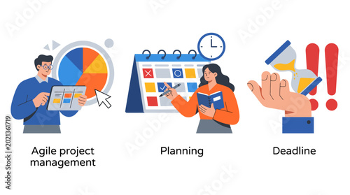 Принти на полотні An insightful representation of agile project management illustrated through three stages: finding, fixing, and meeting deadlines, ideal for professionals and teams aiming for efficiency