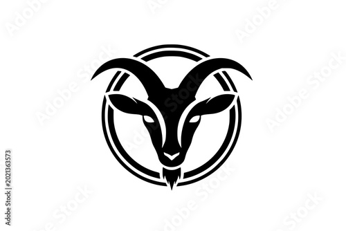 Stylized black goat face badge agriculture emblem vector isolated on white