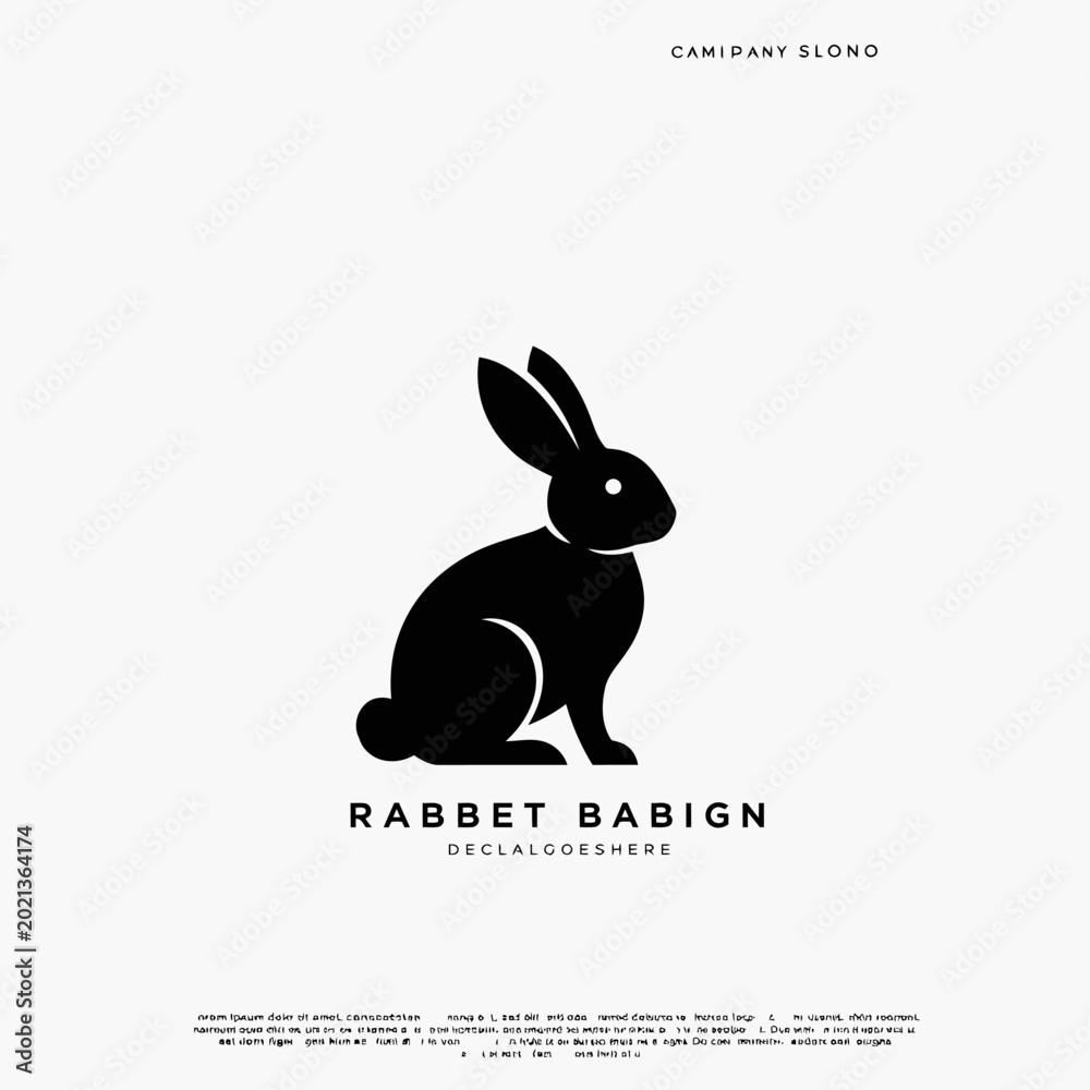 Fototapeta premium Minimalist Black Silhouette of a Sitting Rabbit Facing Left with Company Name and Text Below