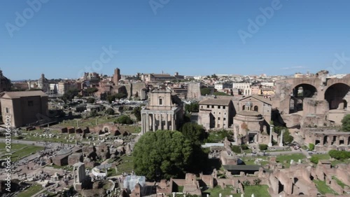 The ruins of the Roman Forum seen from the Palatine Hill, iconic historical sites in Rome.