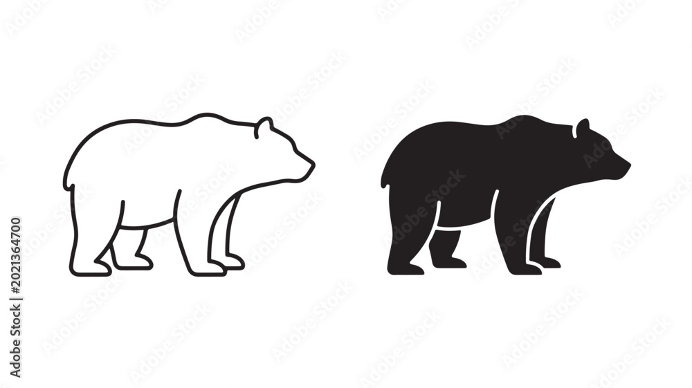Fototapeta premium Black and white bear silhouettes walking side by side on isolated background for conceptual and symbolic uses