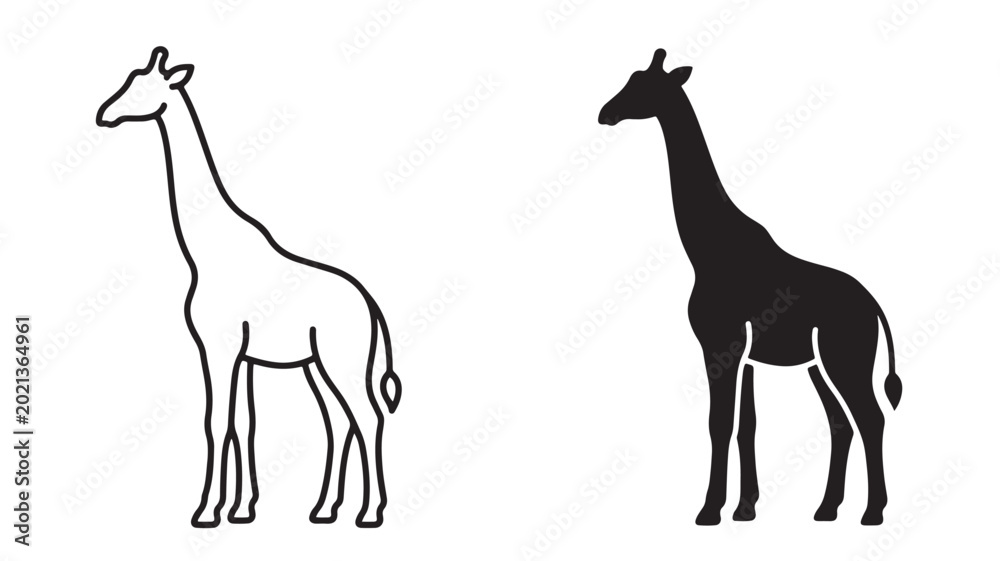 Fototapeta premium Giraffe Silhouettes Standing Side By Side On White Background For Wildlife Concepts
