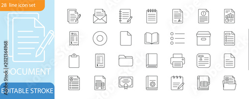 Foto Document Paperwork Line Icon Set