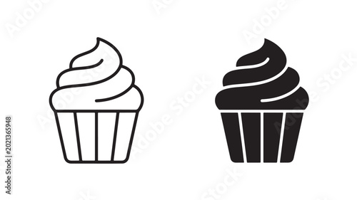 Black And White Cupcake Icons For Baking And Dessert Concepts