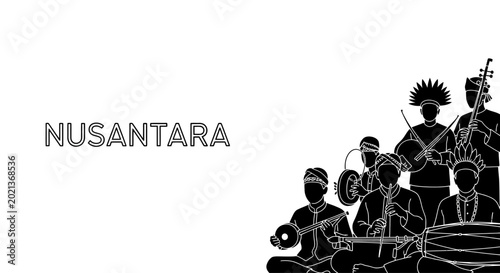 Tableau sur toile Silhouette illustration of Indonesian traditional musical ensemble playing instruments