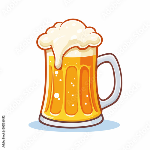 Refreshing Mug of Beer: A full mug of beer, overflowing with foamy head, radiates the essence of refreshment and relaxation, a classic symbol of social gatherings and leisure.