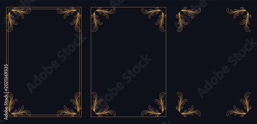 Foto Elegant Golden Frames: Intricate golden frames adorn a dark, textured background, creating a sense of luxury and sophistication, perfect for conveying a message of elegance and timeless style