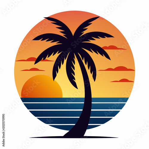 Relaxing tropical sunset vector suitable for postcards, travel ads, and creative branding materials.