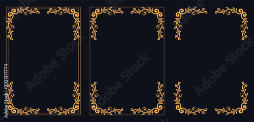 Bilde på lerret Elegant Golden Frames: Intricate golden frames adorn a dark background, evoking a sense of luxury, sophistication, and timeless beauty