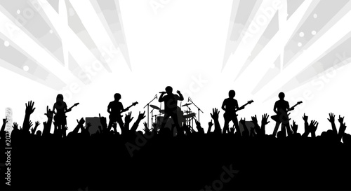 Quadro su tela Silhouette of a rock band performing live on stage.