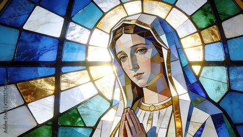 Artistic Oil Painting of Our Lady Virgin Mary with Ethereal Light and Golden Halo
