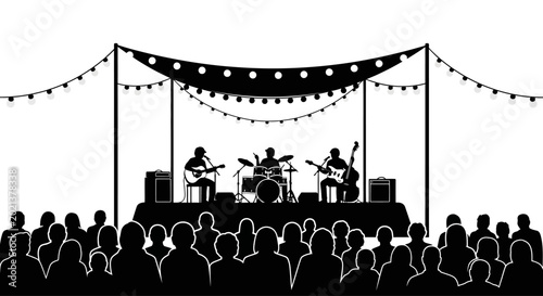 Tableau sur toile Silhouette illustration of a musical band performing on stage for an audience