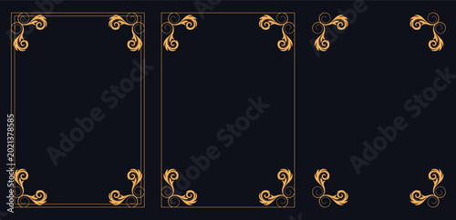 Bild auf Leinwand Elegant Frames on Dark Background: A set of ornate picture frames, with exquisite gold detailing, poised gracefully against a deep black backdrop