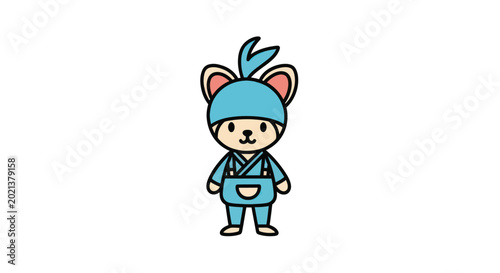 Cartoon mouse in blue outfit.