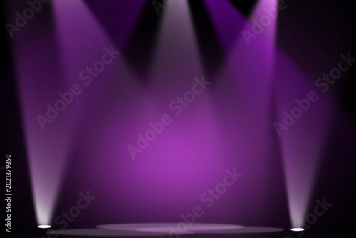 The concert stage theater with flood lights and abstract empty floor showcase spotlights on stage background.
