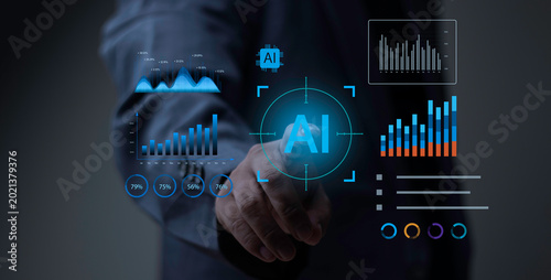 Billede på lærred Businessman touching interface to instruct AI agent for business management