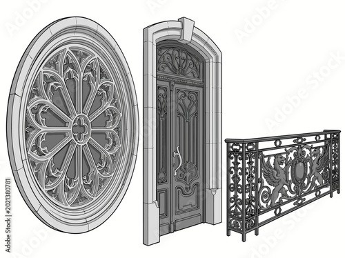 Foto This captivating image captures intricate architectural details of vintage doors and gates, showcasing artistry in design and craftsmanship across eras