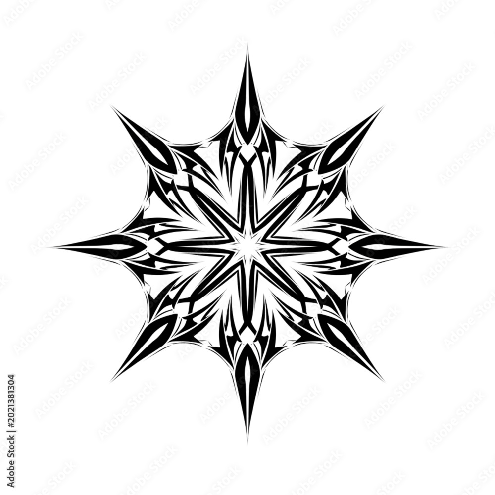 Fototapeta premium Black and white tribal star design with sharp points and symmetry 