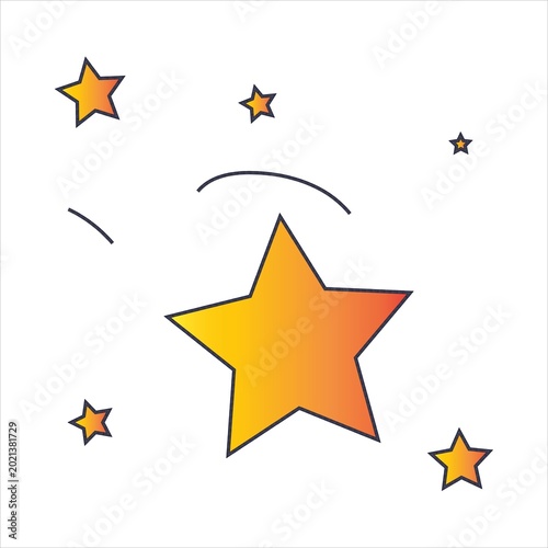 A large yellow and orange star with smaller stars around it