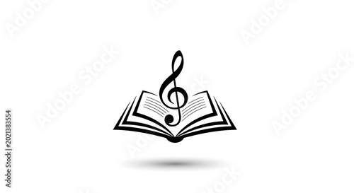 Music treble clef symbol on top of an open book icon