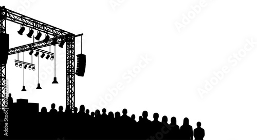 Tableau sur toile Silhouette of a concert stage with lighting truss and a crowd of people