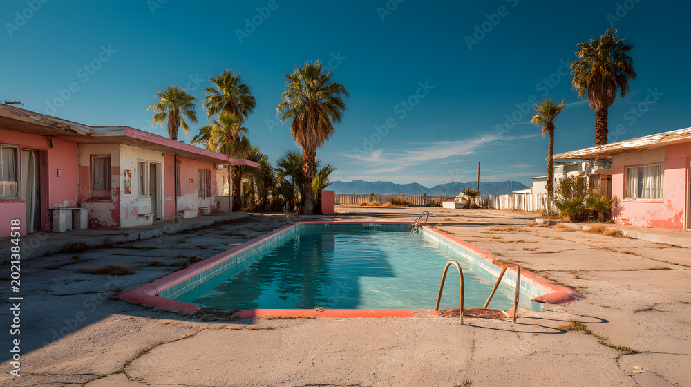 Fototapeta premium Abandoned Motel Pool in Desert Sunlight