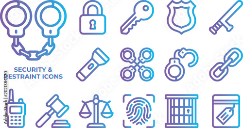 Fotografía Security and restraint icons for law enforcement and safety.