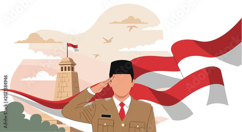 Tableau sur toile Indonesian civil servant saluting in uniform.