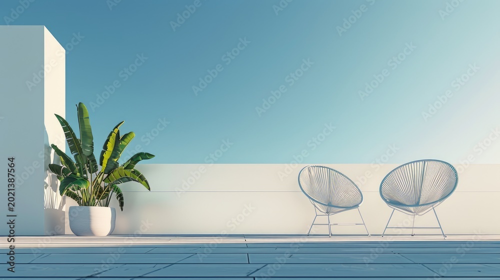 Naklejka premium Tranquil Terrace With Ocean Views