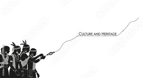 Foto Indigenous group spinning traditional thread with culture and heritage text