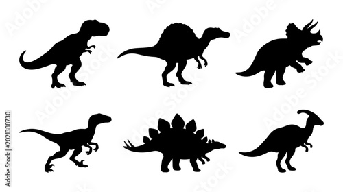 Obraz na płótnie Dinosaur Silhouettes Collection: Prehistoric Reptile Icons, Jurassic Era Creatur
