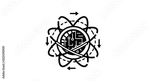 Foto Black and white atom symbol design.