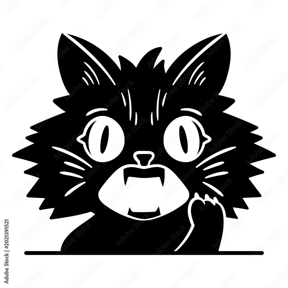 Fototapeta premium Surprised cat with sharp fangs