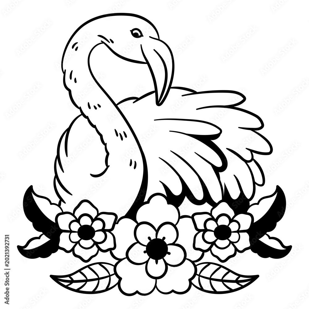 Fototapeta premium Elegant flamingo and floral illustration