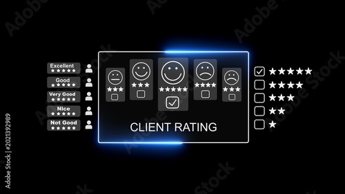 Konstfotografi Client rating feedback interface featuring a five star rating system with emotiv