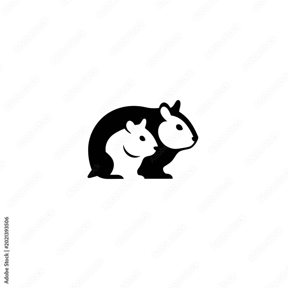 Fototapeta premium Cute Black and White Hamster Family Logo Icon Silhouette Two Rodents Side by Side Vector Graphic