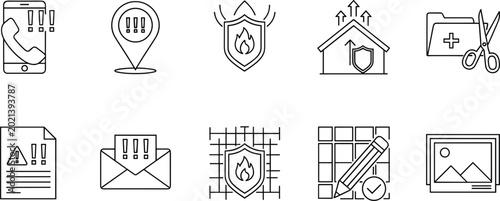 Foto 18 Security and Emergency Icon Set with Alerts, Fire Protection, and First Aid S