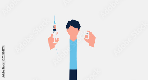 Картината върху платно Man holding syringe and pill.