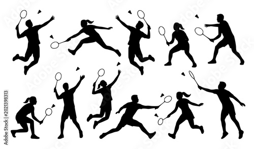 Φωτογραφία badminton, player, players, sport, sports, athlete, silhouette, people, action,