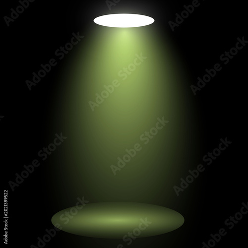 Illuminated Stage: A dramatic spotlight casts a vibrant yellow glow onto a shadowed stage, creating a striking contrast of light and dark.