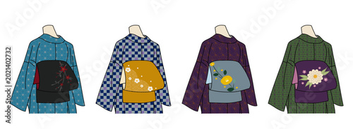 和柄と帯の組み合わせが美しい着物イラスト