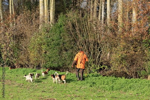 Foto A la chasse au sanglier, la complicité du piqueux et ses chiens.