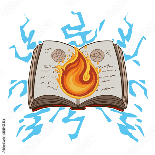 Canvas Print Enchanting spell book illustration with flame