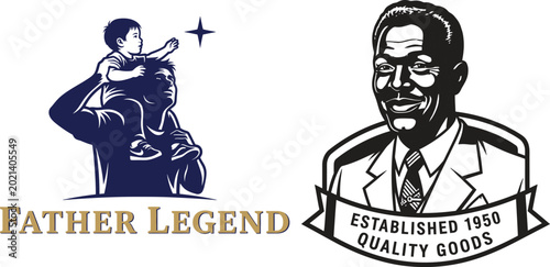 Bild auf Leinwand Vintage father holding child with business man portrait Vector